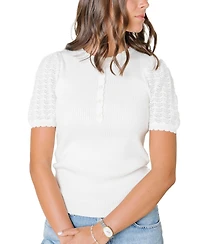 Hope & Henry Women's Organic Pointelle Sleeve Henley Sweater