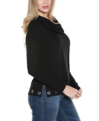 Belldini Women's Hacci Cowl Neck Knit Top