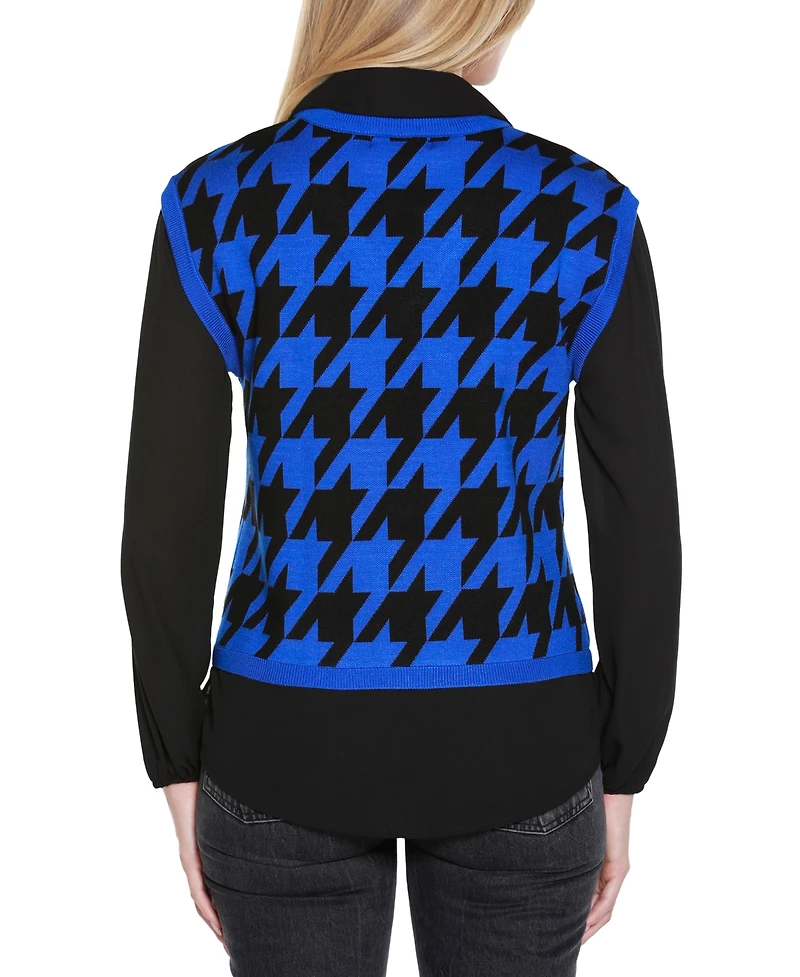 Belldini Women's Houndstooth Two-Fer Sweater