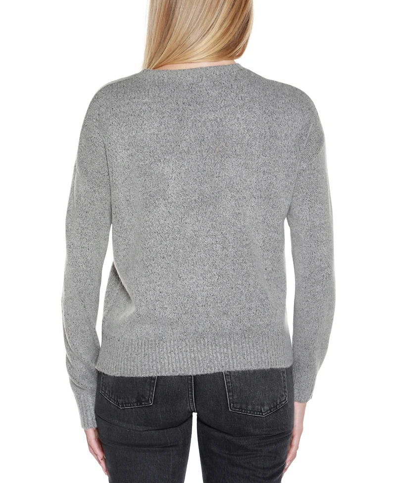 Belldini Women's Embroidered Flowers Sweater