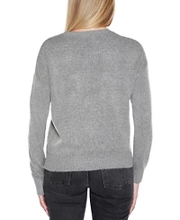 Belldini Women's Embroidered Flowers Sweater