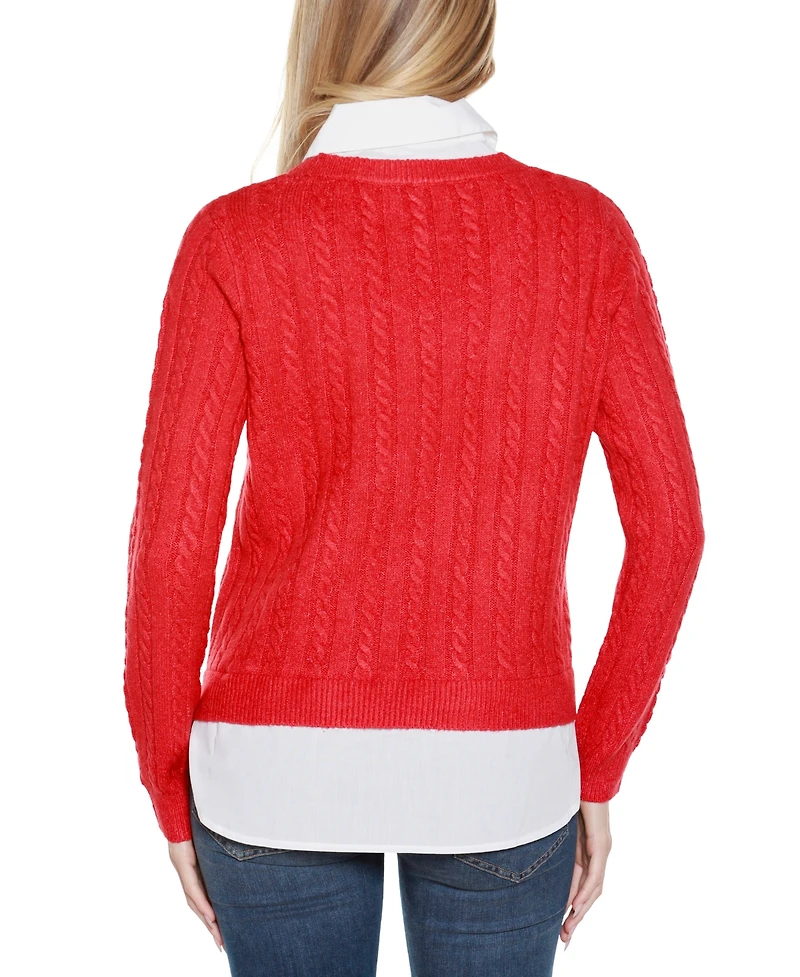 Belldini Women's Bow-Trim Two-Fer Sweater