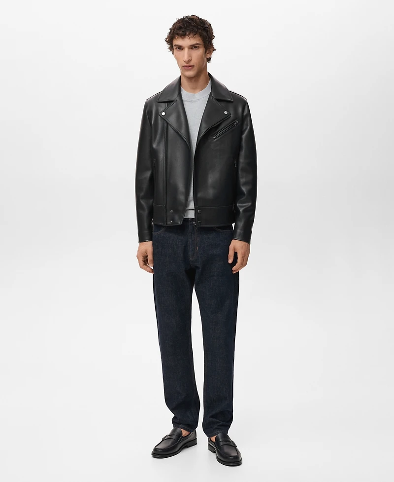 Mango Men's Leather-Effect Biker Jacket