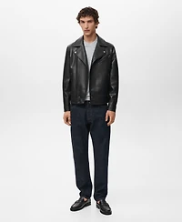 Mango Men's Leather-Effect Biker Jacket