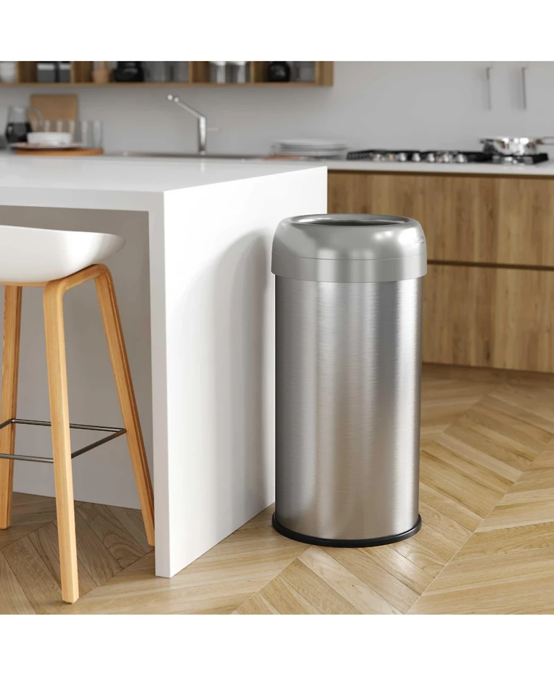 iTouchless 16 Gallon / 61 Liter Stainless Steel Round Open Top Kitchen Trash Can with Dual Odor Filters