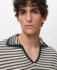 Mango Men's Striped Structure Cotton Polo Shirt
