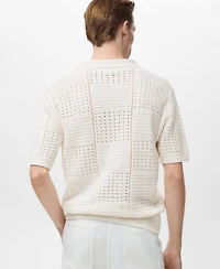 Mango Men's Openwork Knitted Cotton Polo Shirt