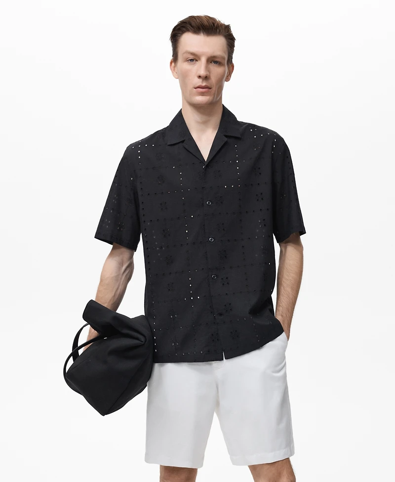 Mango Men's Embroidered Eyelet Details Shirt