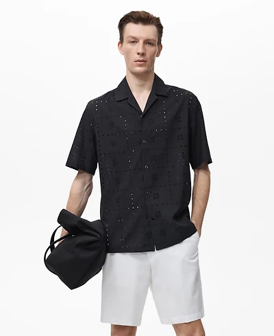 Mango Men's Embroidered Eyelet Details Shirt