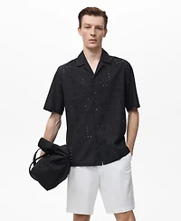 Mango Men's Embroidered Eyelet Details Shirt