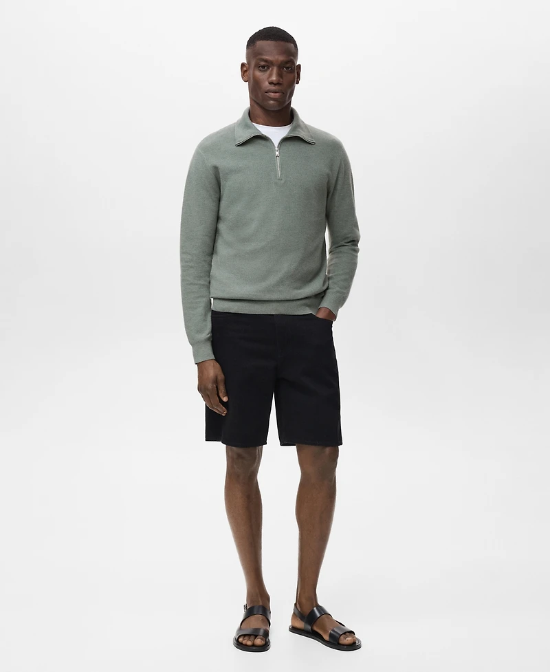 Mango Men's Zipper Collar Microstructure Sweater