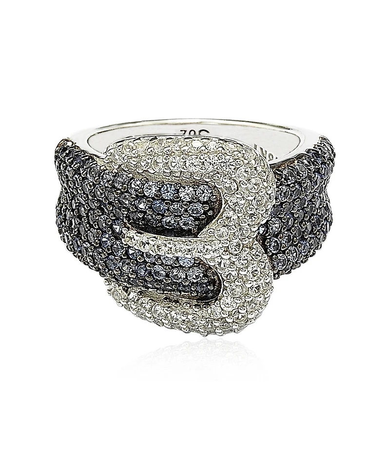 Suzy Levian Sterling Silver Sapphire & Created White Sapphire Buckle Ring