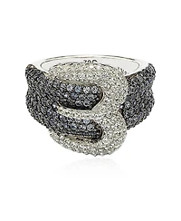Suzy Levian Sterling Silver Sapphire & Created White Sapphire Buckle Ring