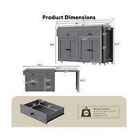Maison Boucle 74.5" Kitchen Island with Pull-Out Dining Table, Rolling Storage Cart 2 Drawers, Cabinets & Spice Rack-Maison