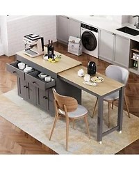 Maison Boucle 74.5 Kitchen Island With Pull Out Dining Table Rolling Storage Cart With 2 Drawers Cabinets Spice Rack Maison Boucle