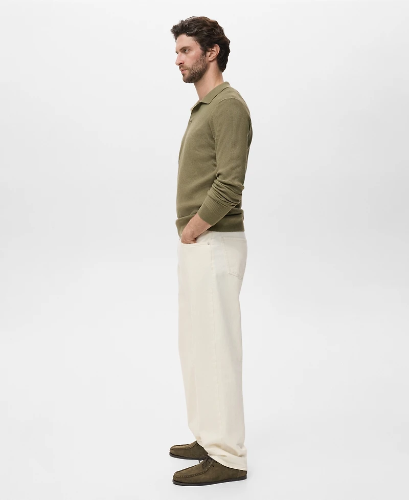 Mango Men's Cotton-Blend Ribbed Polo Sweater
