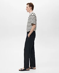 Mango Men's Striped Textured Knitted Polo Shirt
