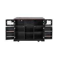 Maison Boucle 54.9" Rolling Kitchen Island with Drop Leaf & Power Outlet, Farmhouse Storage Cart Adjustable Shelves-Maison