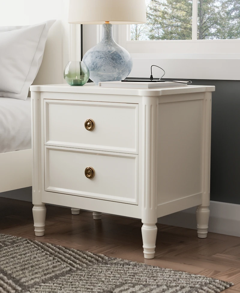 Furniture of America Arlena 28" Solid Wood 2-Drawer Nightstand with Usb Ports