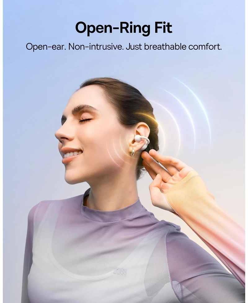 Baseus Bass BC1 Open Ear Earbuds Clip-On Headphones, Open-Ring Comfort with Tri-Curve Snug Clip,4-Mic Clear Calls, IP55 Waterproof, 38H Playtime