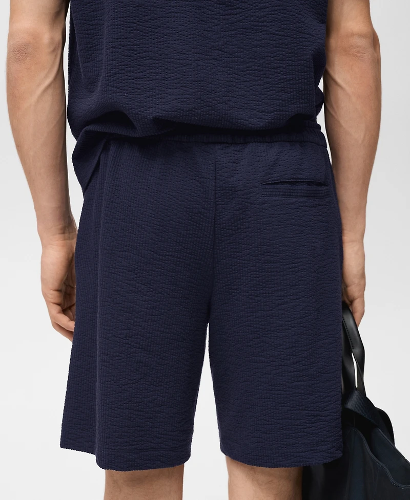 Mango Men's Drawstring Seersucker 5.47" Shorts