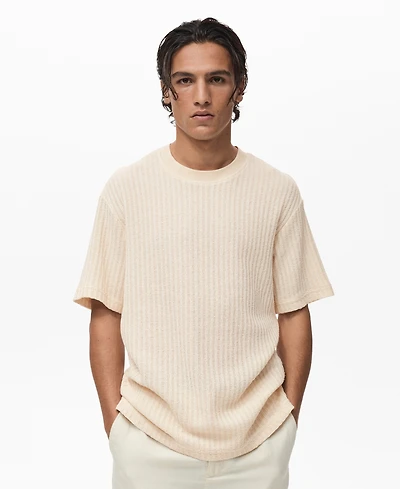 Mango Men's Ribbed Knit T-Shirt