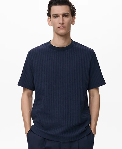 Mango Men's Ribbed Knit T-Shirt
