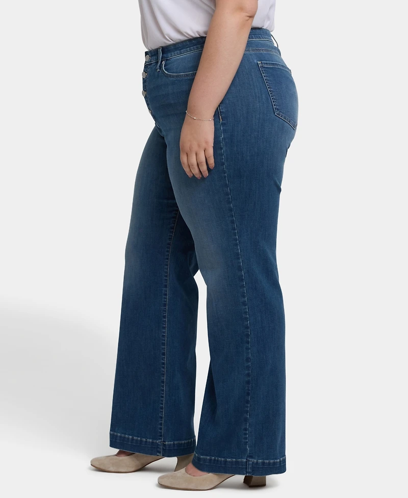 Nydj Plus Teresa Wide Leg Exposed Button Fly Jeans