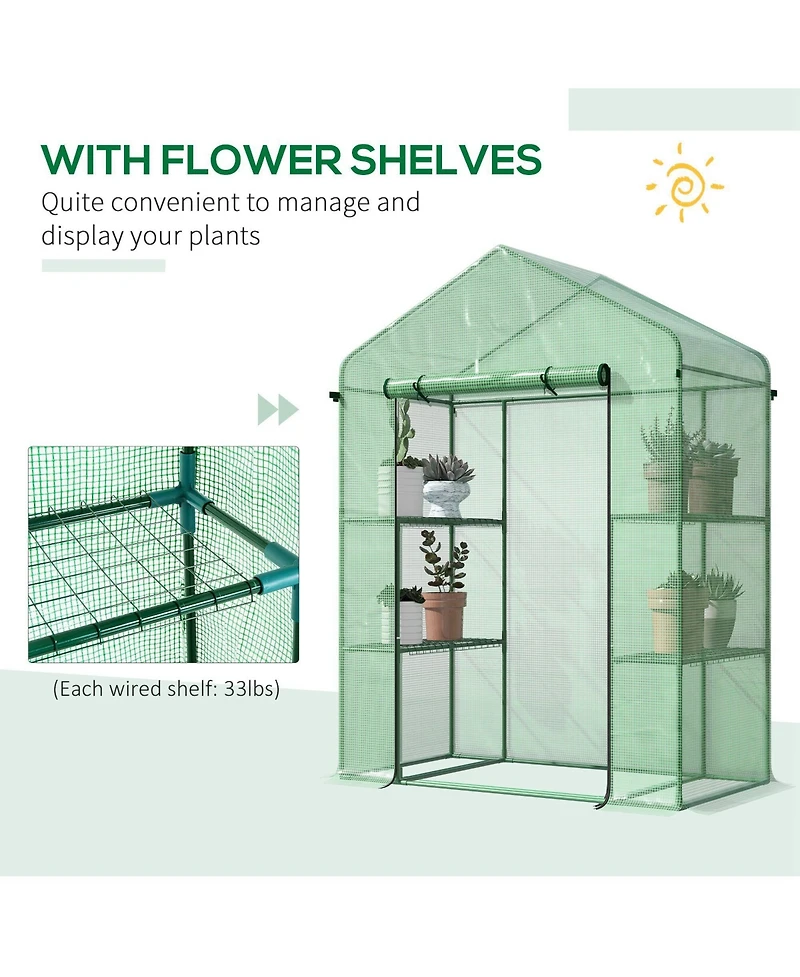 Outsunny 56" x 29" x 77" Small Walk-in house w/3 Tier Shleves,