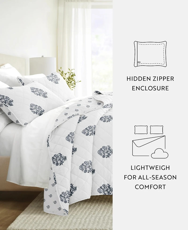 ienjoy Home Stamped Bloom Reversible 3-Pc. Quilt Set, Full/Queen