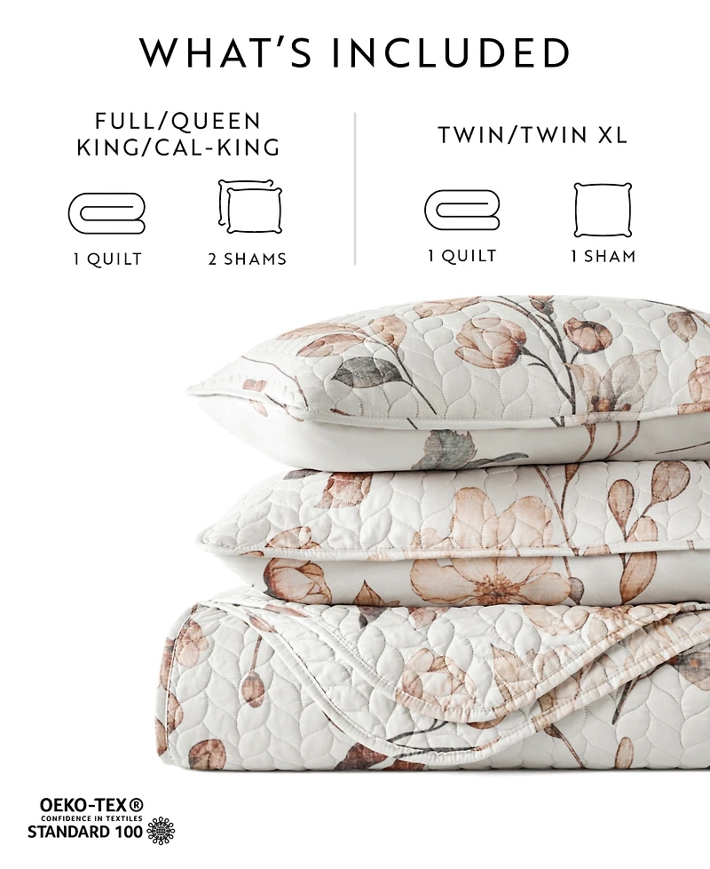 ienjoy Home Russet Floral Reversible 3-Pc. Quilt Set, King/California King