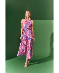 Isaac Mizrahi Women's Halter Tie Waist Ankle Length Dress