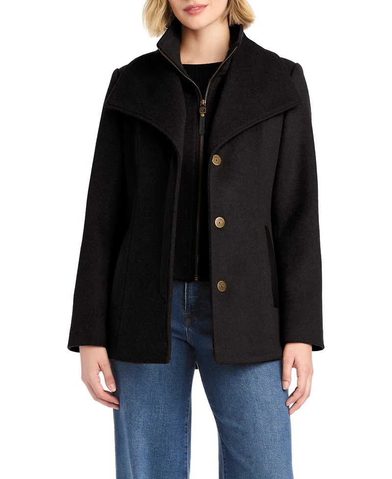 Vince Camuto Women's Short Wool Coat With Fixed Bib