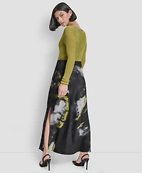 Dkny Women's Printed Maxi Bias Pull-On Skirt