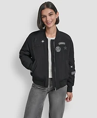 Dkny Women's Pins and Patches Long Sleeve Bomber Jacket