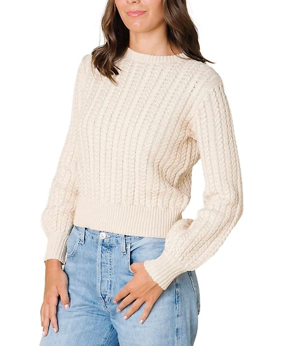 Hope & Henry Women's Organic Peasant Sleeve Cable Sweater