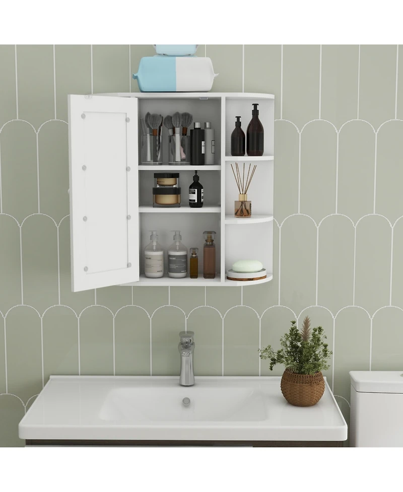 Casainc Wall Mounted Bathroom Mirror Cabinet with 6 Open and 3 Adjustable Shelves - White