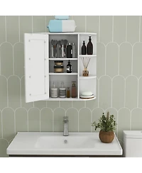 Casainc Wall Mounted Bathroom Mirror Cabinet with 6 Open and 3 Adjustable Shelves - White