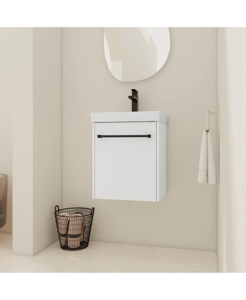 Casainc 18 Inch Floating Bathroom Vanity with Ceramic Sink and Soft-Close Cabinet Door