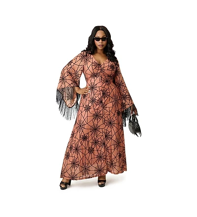 Smak Parlour Plus Fringed Long Bell Sleeved Ruched Maxi Dress