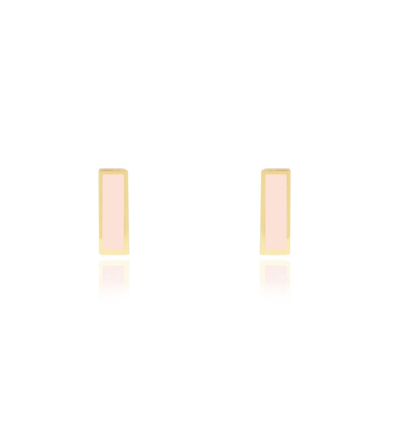 The Lovery Pink Pearl Bar Stud Earrings 14K Gold