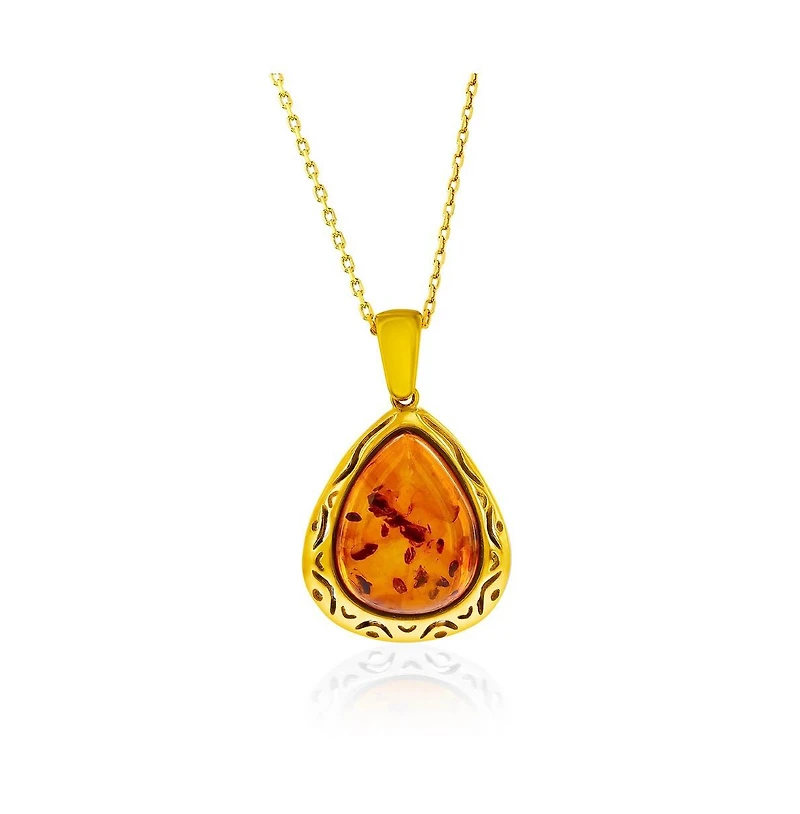 Caribbean Treasures Sterling Silver, Triangle Amber, Designed Outline Pendant