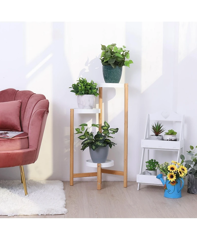 Unho Adjustable Bamboo Plant Flower Display Storage Corner Flower Pots Rack Holder