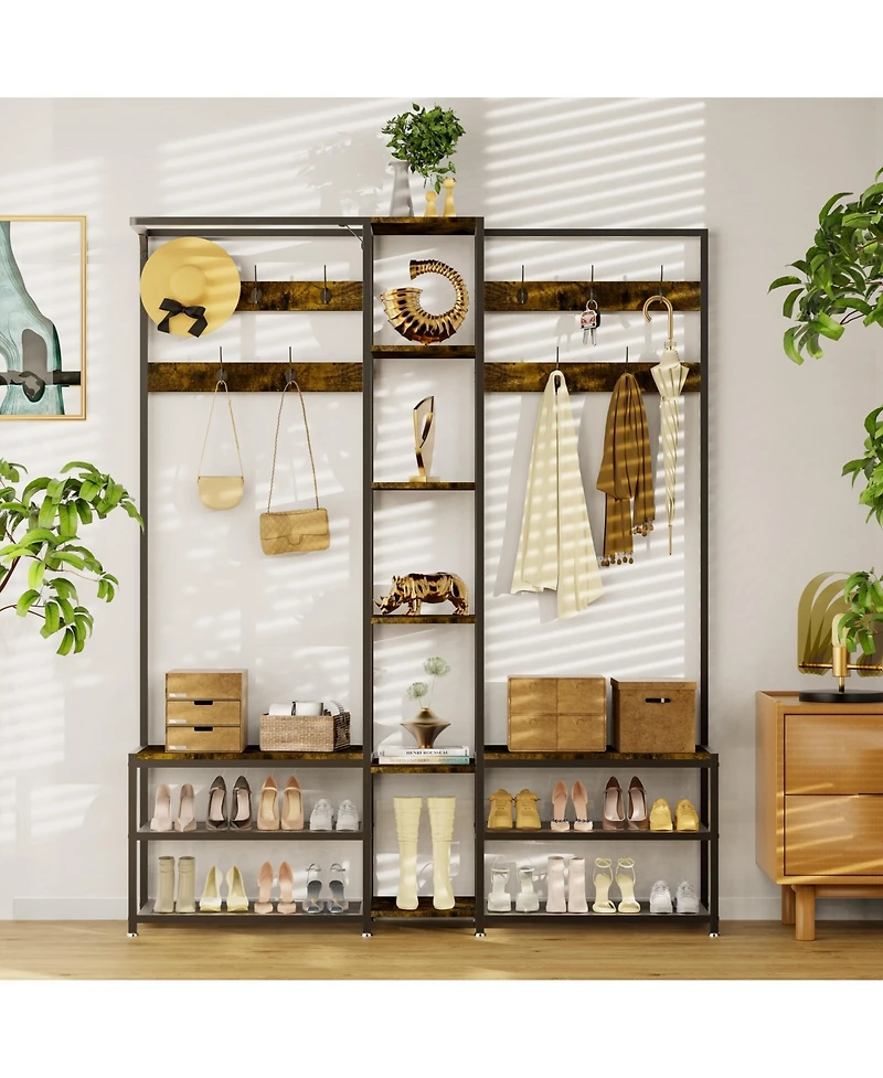 Unho 6 in 1 Coat Rack Shoe Bench Coat Rack Hall Tree with Bench Entryway Corner Coat Stand Large Organizer