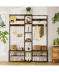 Unho 6 in 1 Coat Rack Shoe Bench Coat Rack Hall Tree with Bench Entryway Corner Coat Stand Large Organizer