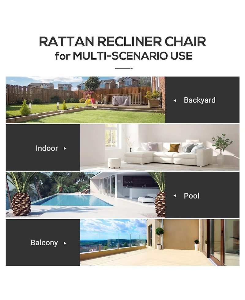 Outsunny Outdoor Recliner Chair, Cushioned, &