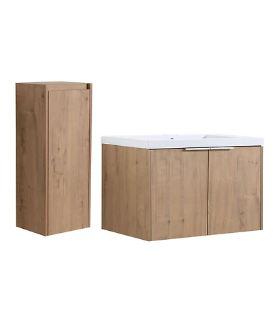 Casainc 30 Inch Wall-Mounted Vanity with Sink and Side Cabinet, Soft-Close Door Combo