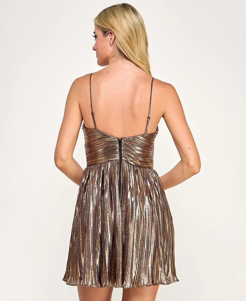 City Studios Juniors' Foil Pleated Mini Dress