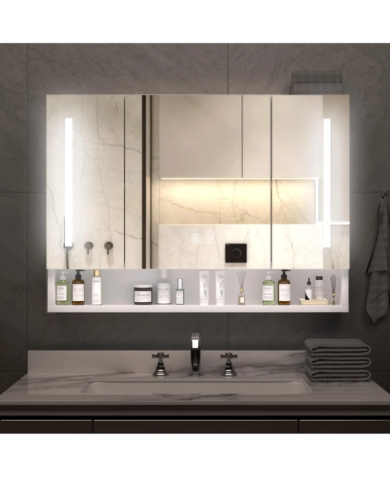 Casainc 39×28 Inch Aluminum Bathroom Mirror Cabinet with Led Lights and Storage Compartments