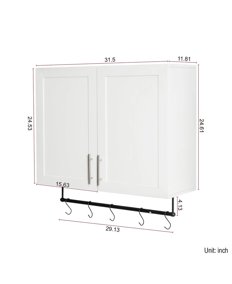 Casainc Bathroom Wall Cabinet with Adjustable Shelf, Towel Bar, and 5 Hooks